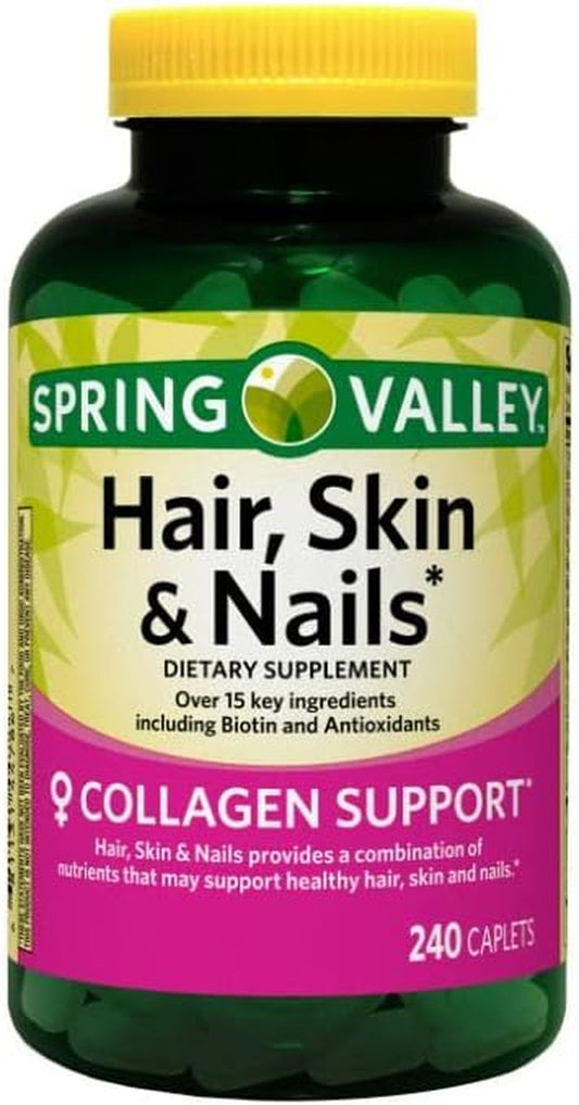 '- Hair, Skin & Nails, over 20 Ingredients Including Biotin and Collagen, 240 Caplets + Small Vitamin Box (Color Varies)
